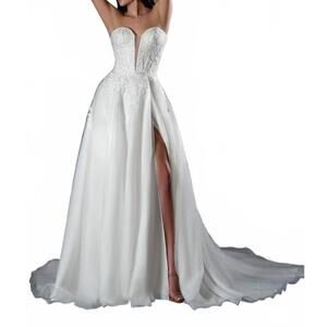 NEW STELLA COUTURE strapless deep v-sweetheart wedding dress in white